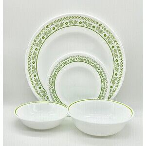 1 Place Setting of Corelle Honey Dew Plates and bowls